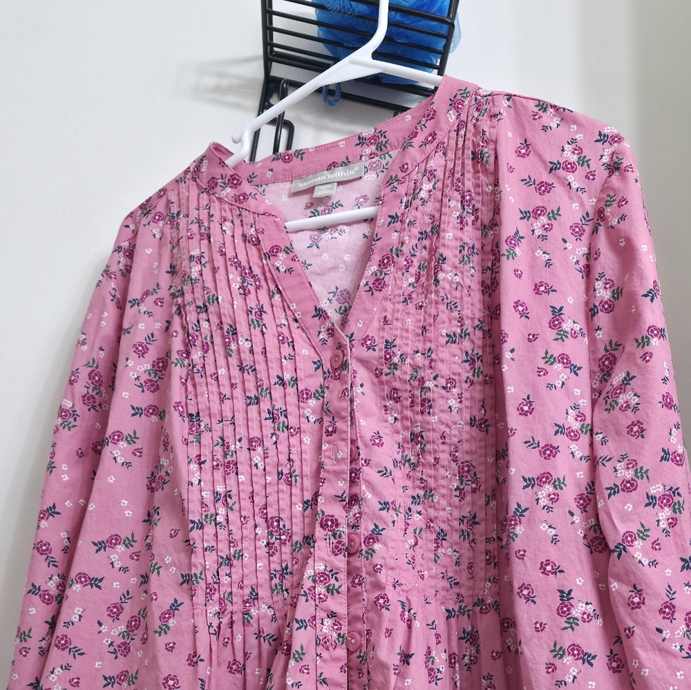 Woman Within Pink Floral Top